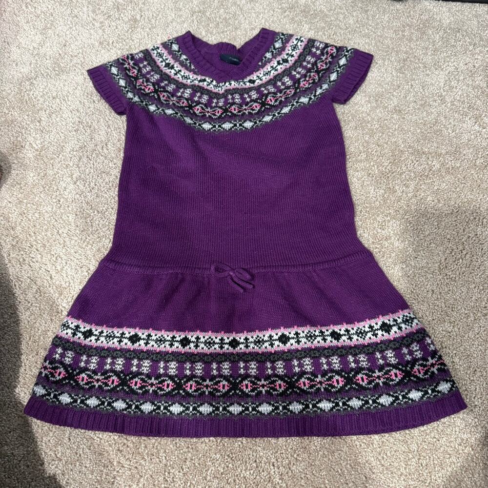 Faded Glory Purple Sweater Dress Girls Size Medium / 7 - 8 Short Sleeves Acrylic